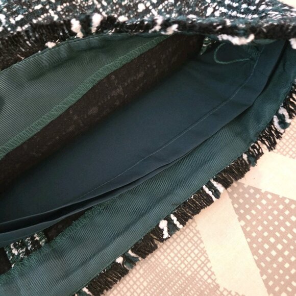 Ann Taylor Tweed Skirt Size 0 Petite Green Black Pencil Career Holiday Sequins - Picture 6 of 11